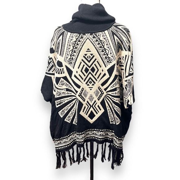 Flying Tomato Cream and Black "Poncho" Turtle Neck Sweater, Small - Picture 2 of 9